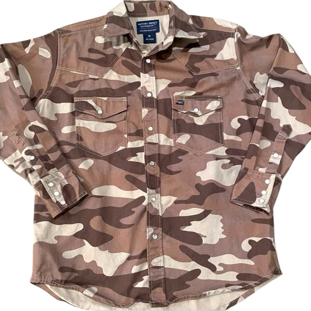 NWOT Factory Direct Camouflage Snap Front Western Shirt 100% Cotton Size Medium